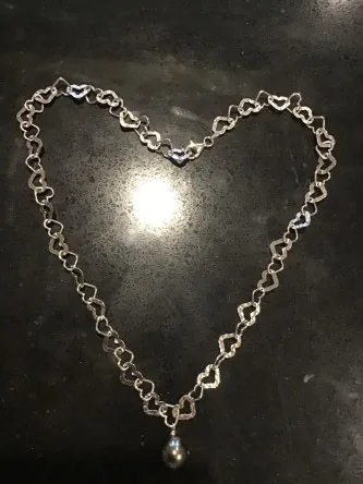 Collier argent en maille coeur et pendentif perle
